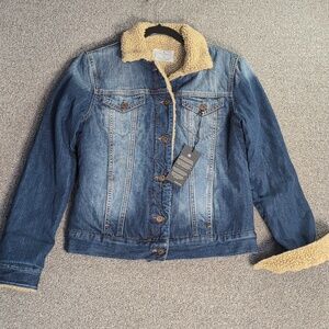 NWT Mavi Kaira Sherpa Lined Denim Trucker Jacket Size Small